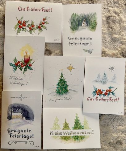 einige meiner Weihnachtskarten 24, jede Karte individuell gemalt/gezeichnet