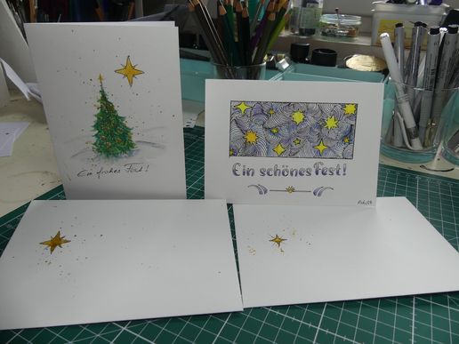 Weihnachtskarten 24 , jede hatte auch ein extra bemaltes Kuvert..