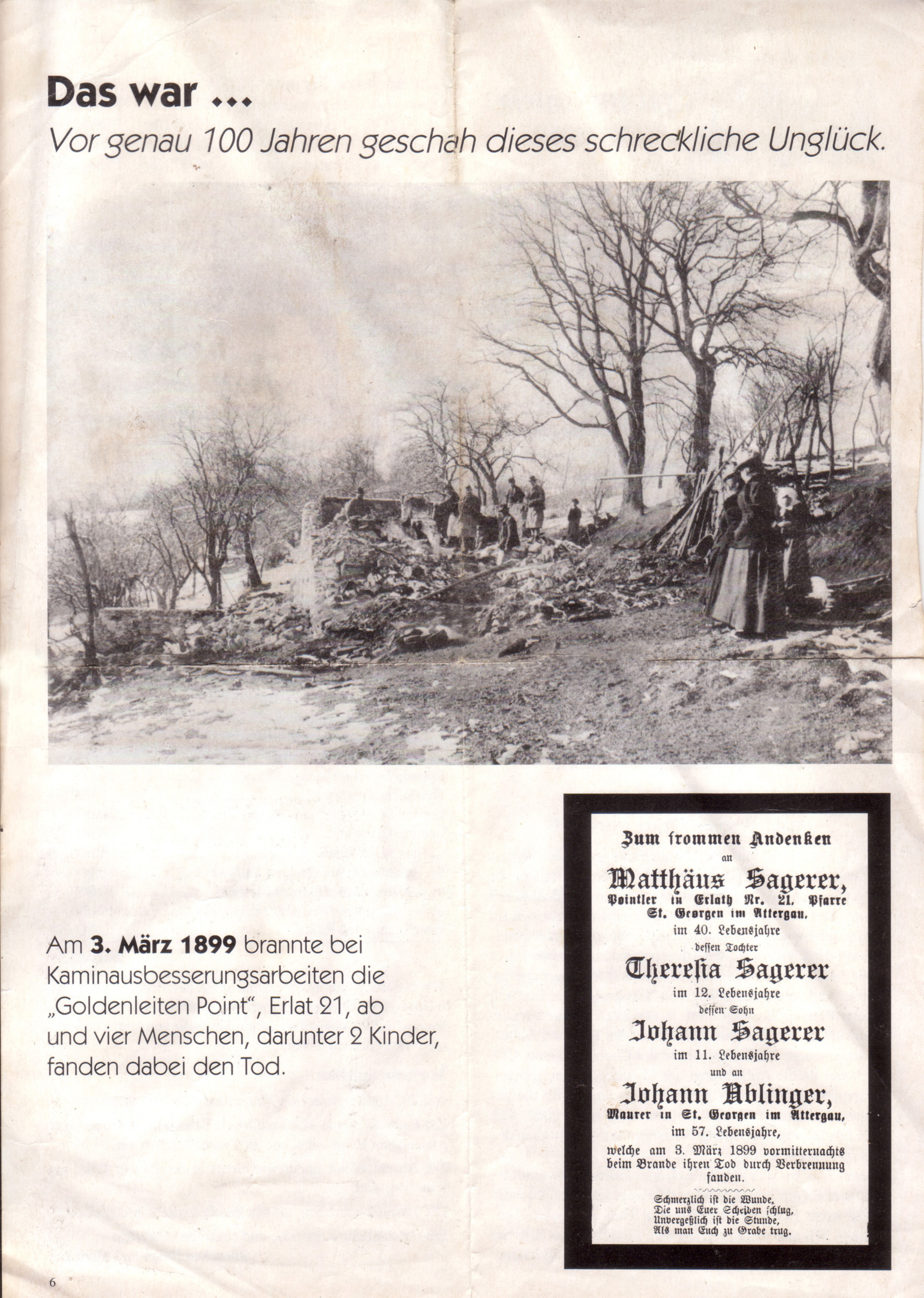 Partenzettel von den Brandopfern 1899,  Bild Herr Leitenbauer