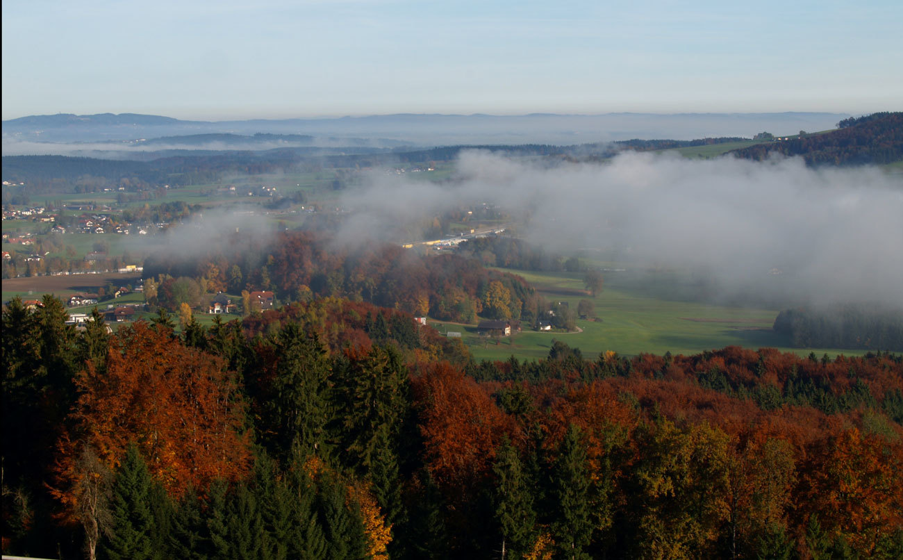 Blick auf den Attergau im Herbst, vom Kronberg