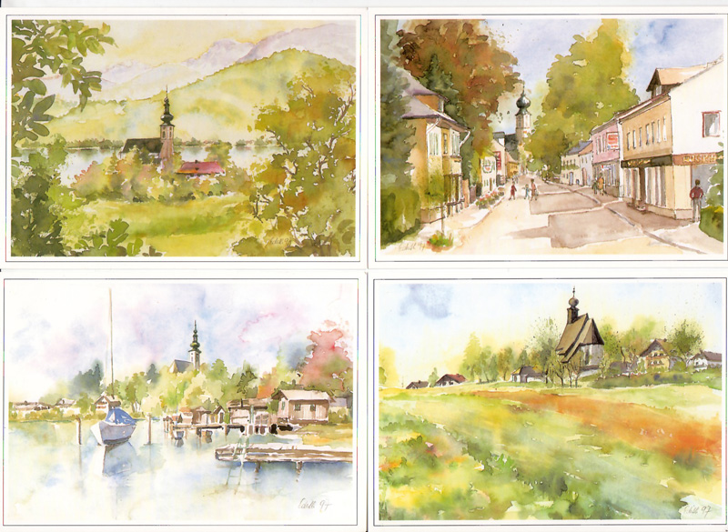 Vier von meinen Kunstkarten, insgesamt 8 Motive die ich 1997 gemalt habe